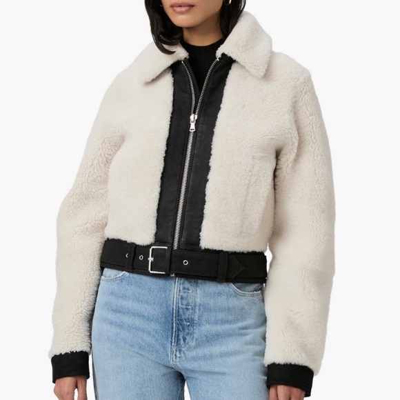 PAIGE Jackets & Blazers - PAIGE Rhone Genuine Shearling & Suede Jacket Ecru Black